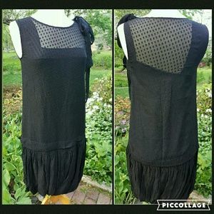 Twinkle by Wenlan Anthropologie Black Swiss Dot silk Lagenlook dress NWOT